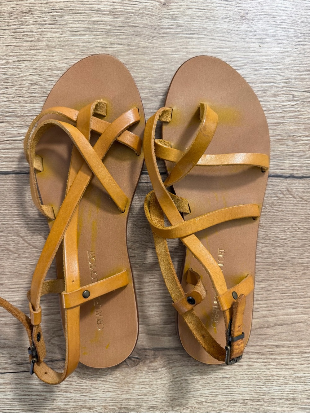 Women's Cognac Leather Strappy Flat Sandals